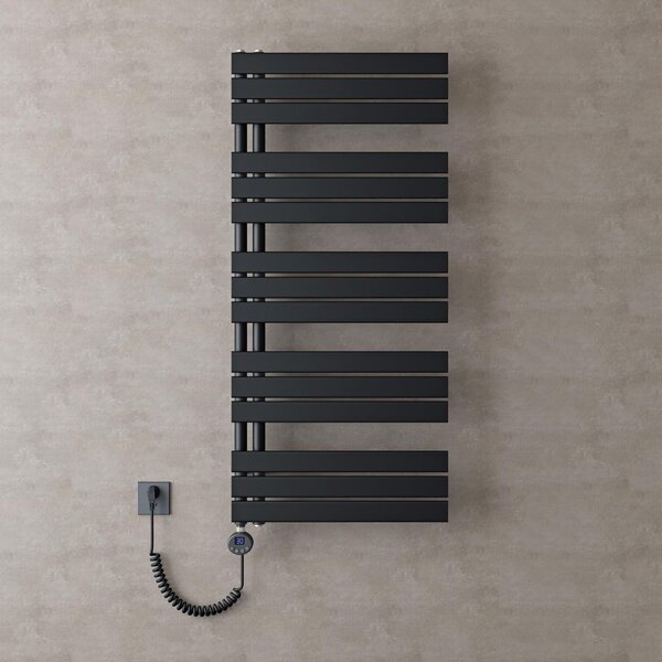 Doporro Scaldasalviette Elettrico Bagno con Termostato Digitale e Funzione Timer 131x60cm 1000W Antracite, Termoarredo Elettrico Temperatura Regolabile, Radiatore da Parete Verticale - FN