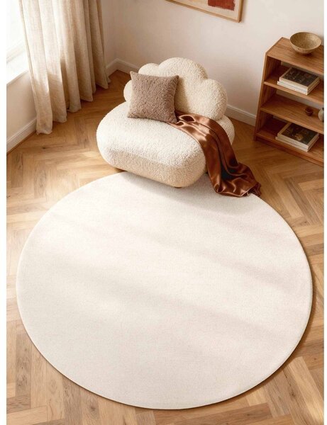 Tappeto rotondo color crema in lana tessuto a mano ø 160 cm Puristic Knots – Elle Decoration