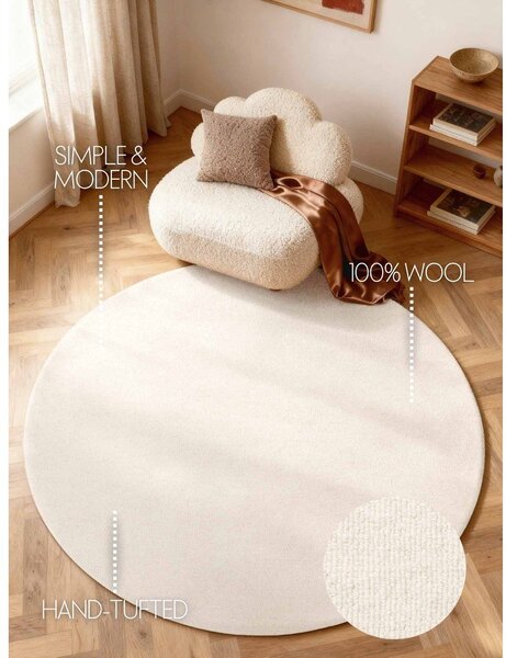 Tappeto rotondo color crema in lana tessuto a mano ø 160 cm Puristic Knots – Elle Decoration