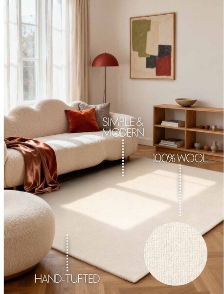 Tappeto color crema in lana tessuto a mano 140x200 cm Puristic Knots – Elle Decoration