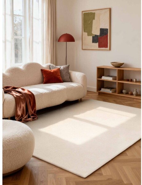 Tappeto color crema in lana tessuto a mano 140x200 cm Puristic Knots – Elle Decoration