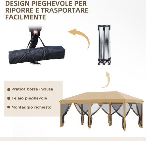 Outsunny Gazebo Pieghevole da Giardino con Zanzariera e Borsa di Trasporto, 585x295x270 cm, Beige | Aosom Italy