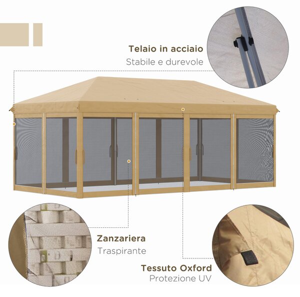 Outsunny Gazebo Pieghevole da Giardino con Zanzariera e Borsa di Trasporto, 585x295x270 cm, Beige | Aosom Italy