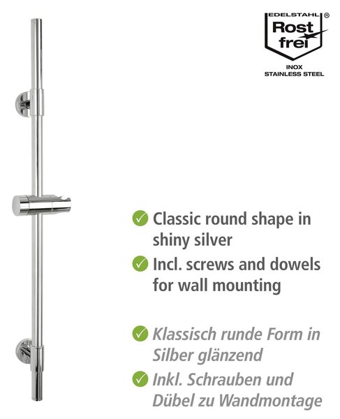 Asta doccia a parete in acciaio inox argento lucido 66 cm Basic - Wenko
