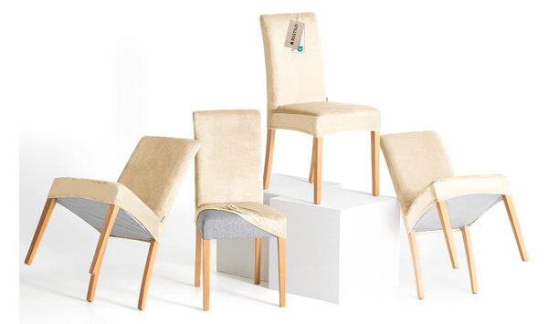 Set di coprisedia beige con rivestimento elastico per sedie 4 pz 48 cm Sento – Restilo