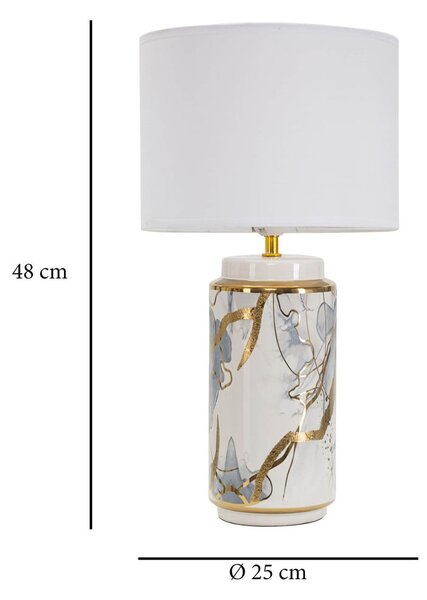 Lampada da tavolo in ceramica con paralume in tessuto bianco e oro (altezza 48 cm) Glam Abstract - Mauro Ferretti