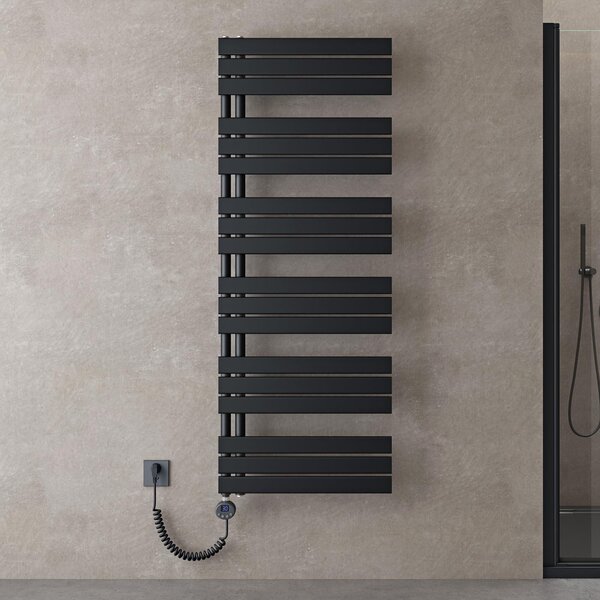 Doporro Scaldasalviette Elettrico Bagno con Termostato Digitale e Funzione Timer 159x60cm 1000W Antracite, Termoarredo Elettrico Temperatura Regolabile, Radiatore da Parete Verticale - FN