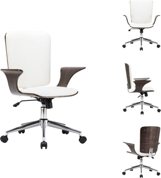VidaXL Sedia da ufficio girevole in Pelle finta bianca e legno curvato - Sedie da ufficio