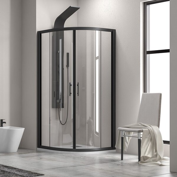 Kamalu box doccia 80x80 semicircolare telaio nero vetro trasparente kf2000b