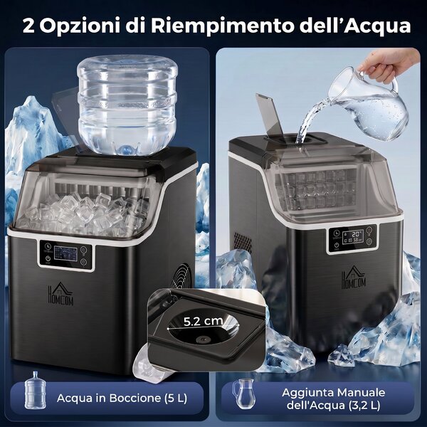 HOMCOM Macchina per Ghiaccio 20kg in 24 Ore, 24 Cubetti in 14-18 Minuti e Sistema Autopulente, Nero | Aosom Italy