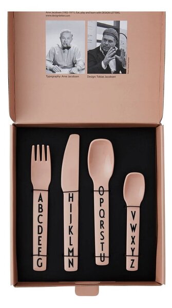 Set di 4 pezzi di posate rosa per bambini - Design Letters