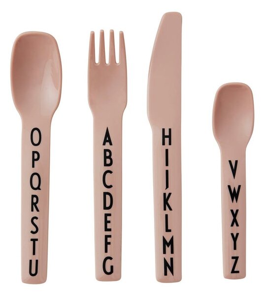 Set di 4 pezzi di posate rosa per bambini - Design Letters
