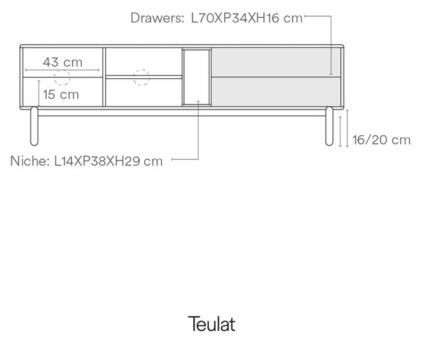 Tavolo TV grigio scuro 180x56 cm Corvo - Teulat