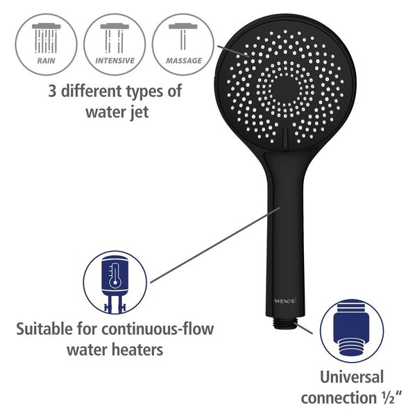 Set doccia in acciaio inox nero 70 cm Water Saving - Wenko