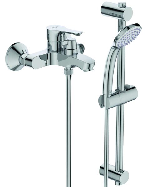 Ideal Standard Alpha - Miscelatore a parete per vasca da bagno, con deviatore in ceramica e accessori, cromo BC656AA