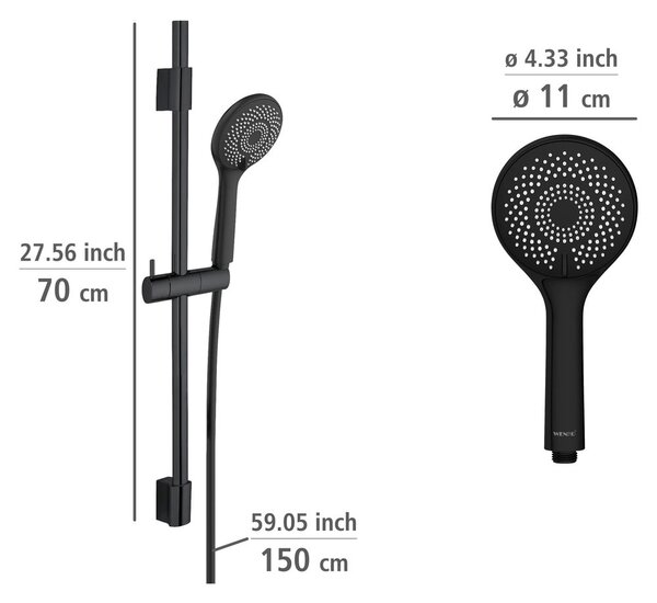 Set doccia in acciaio inox nero 70 cm Water Saving - Wenko