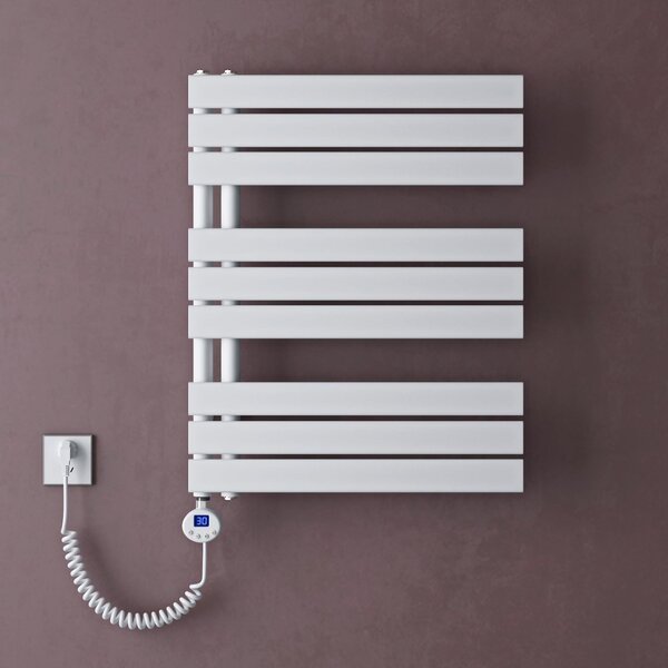 Doporro Scaldasalviette Elettrico Bagno con Termostato Digitale e Funzione Timer 76x60cm 600W Bianco, Termoarredo Elettrico Temperatura Regolabile, Radiatore da Parete Verticale - FN