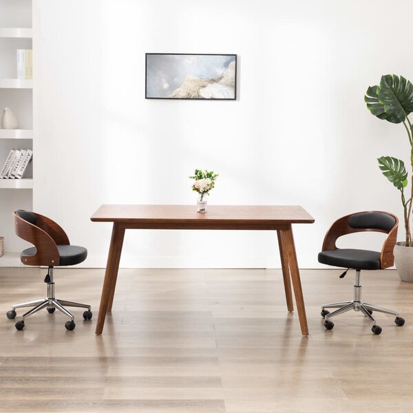 The Living Store Sedia da ufficio girevole in legno curvato nero e Pelle finta