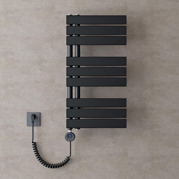 Doporro Scaldasalviette Elettrico Bagno con Termostato Digitale e Funzione Timer 76x40cm 600W Antracite, Termoarredo Elettrico Temperatura Regolabile, Radiatore da Parete Verticale - FN
