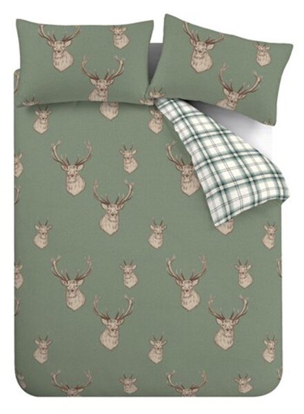 Set copripiumino e federa verde per letto matrimoniale 200x200 cm Stag Check – Catherine Lansfield