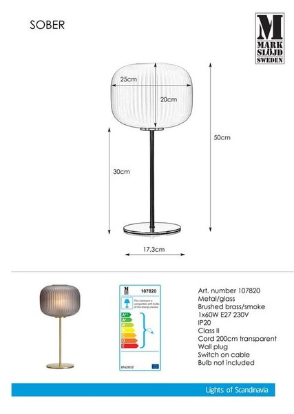 Lampada da tavolo Smoke Sober - Markslöjd