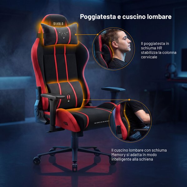 Sedia gaming in tessuto nero-rosso Diablo X-One 2.0 Bloody Mary Normal
