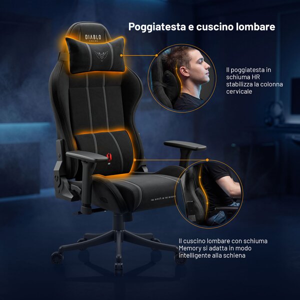 Sedia gaming in tessuto nera Diablo X-One 2.0 Burned Black Small
