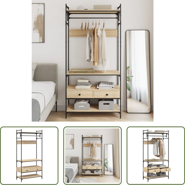 The Living Store appendiabiti con cassetti in rovere Sonoma 89x39x184,5 cm