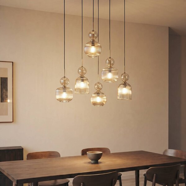 Lampada a sospensione in vetro Sophia TK Lighting, dimmerabile, Alluminio / Grigio / Zincato, Soggiorno / Sala da pranzo, Vetro, Lampada a sospensione
