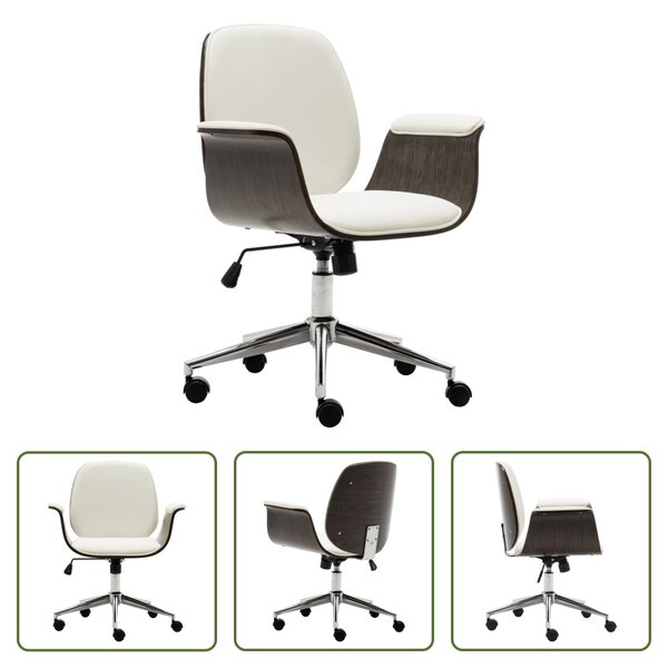 La sedia da ufficio Living Store, colore bianco, realizzata in legno di faggio e ecopelle