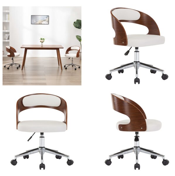 VidaXL Sedia girevole da ufficio in legno curvato bianco e Pelle finta - Sedia da ufficio - Sedie da ufficio - Sedia girevole da ufficio - Sedie girevoli da ufficio