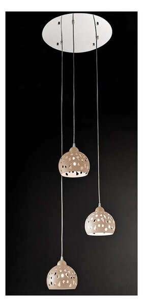 GEO SOSPENSIONE 3 LUCI D40 CM CON DIFFUSORI TRAFORATI IN METALLO BIANCO O SABBIA LAMPADINE ATTACCO E14 MODERNA