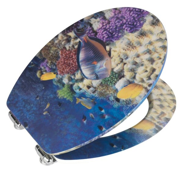 Sedile per wc con immagine 3D e chiusura facilitata Bellevue, 44,5 x 38 cm Fish - Wenko