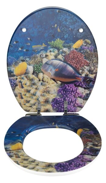 Sedile per wc con immagine 3D e chiusura facilitata Bellevue, 44,5 x 38 cm Fish - Wenko