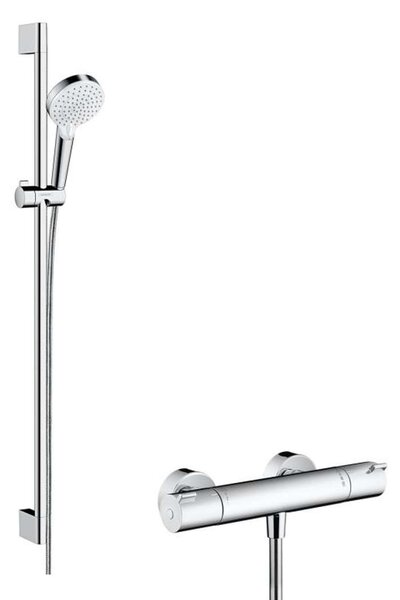 Hansgrohe Crometta - Set doccia Vario con termostato Ecostat 1001CL, 2 getti, bianco/cromato 27812400