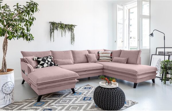 Divano letto a U rosa cipria, angolo destro Charming Charlie - Miuform