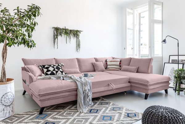 Divano letto a U rosa cipria, angolo destro Charming Charlie - Miuform