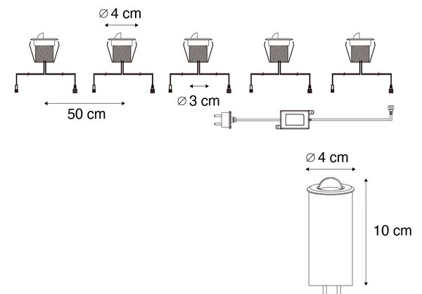 Set di 5 faretti da incasso moderni neri con LED IP67 - Linsey