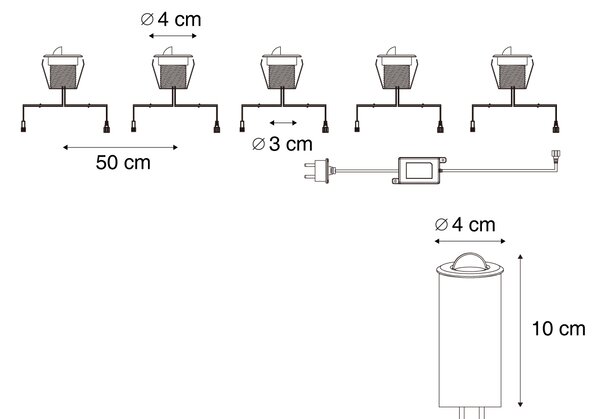 Set di 5 faretti da incasso moderni in alluminio con LED IP67 - Linsey