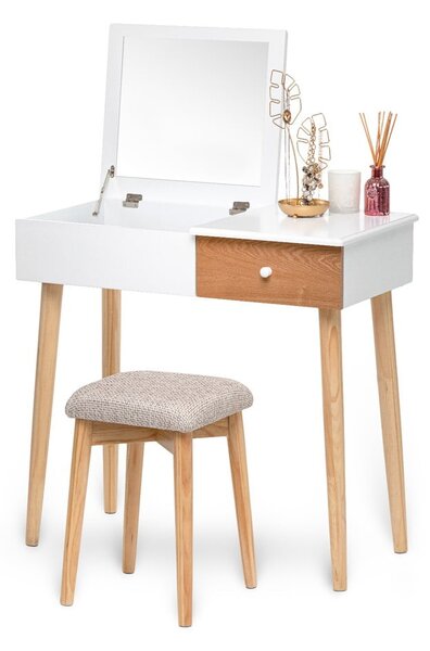 Tavolino da toilette bianco con specchio, portagioie e sgabello Beauty - Bonami Essentials