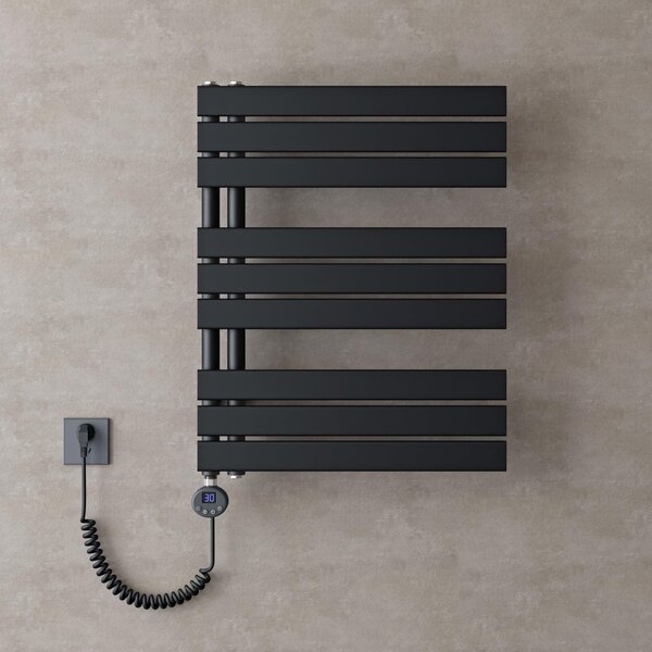 Doporro Scaldasalviette Elettrico Bagno con Termostato Digitale e Funzione Timer 76x60cm 600W Antracite, Termoarredo Elettrico Temperatura Regolabile, Radiatore da Parete Verticale - FN