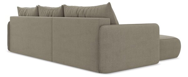 Divano angolare beige allungabile/con contenitore (con penisola a sinistra) Nanea – Makamii