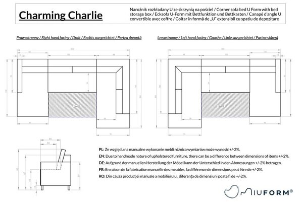 Divano letto angolare beige (angolo sinistro/"U") Charming Charlie - Miuform