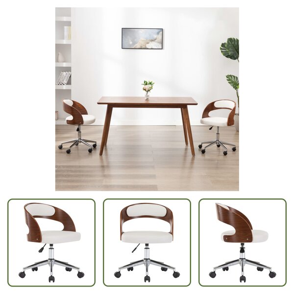The Living Store Sedia da ufficio girevole in legno curvato bianco e Pelle finta