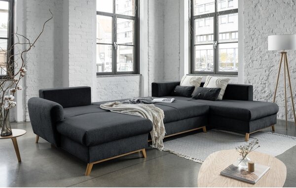 Divano letto a U grigio scuro, angolo destro Scandic Lagom - Miuform