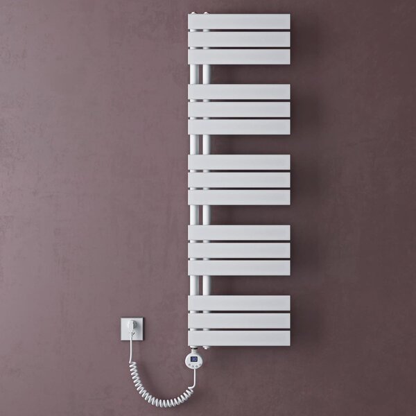Doporro Scaldasalviette Elettrico Bagno con Termostato Digitale e Funzione Timer 131x40cm 1000W Bianco, Termoarredo Elettrico Temperatura Regolabile, Radiatore da Parete Verticale - FN