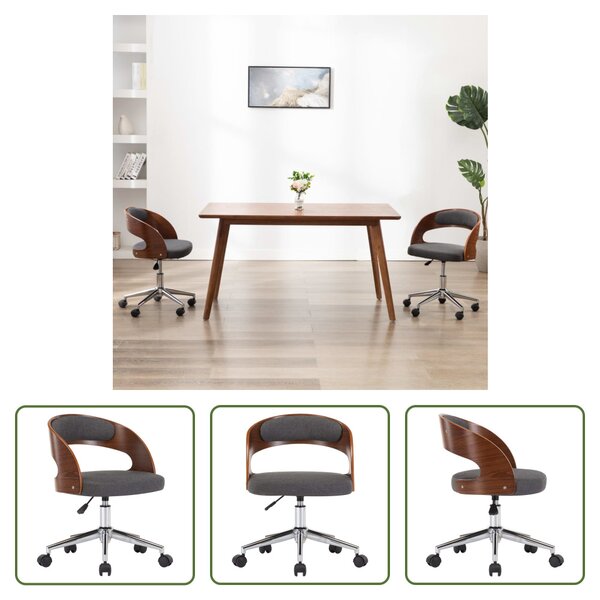 The Living Store Sedia da ufficio girevole in legno curvato e tessuto grigio