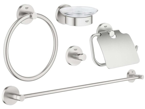 Grohe Essentials - Set di accessori per bagno 5 in 1, supersteel 40344DC1