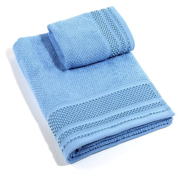 Asciugamano Con Ospite In Cotone Gim CM. 40X55+60X100 Spugnissima Tinta Unita Azzurro Caleffi