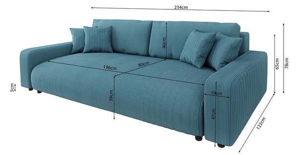 Divano turchese allungabile/con contenitore con rivestimento in velluto a coste 234 cm Sara – Ropez